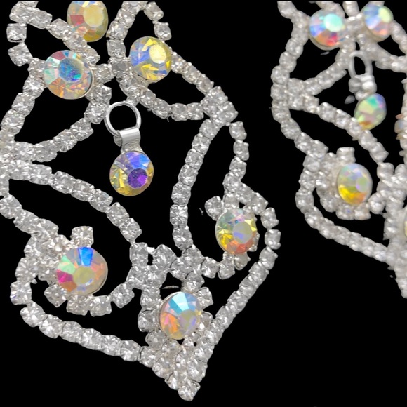 AB Iridescent & Clear Rhinestones Unique Open Swirl Post Drop Earrings - Picture 2 of 4